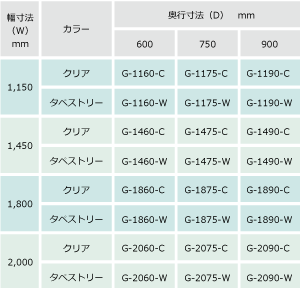 図: キトラ（kitorra）の規格サイズ・品番表